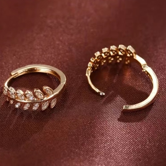 Cubic Zirconia Gold Plated Leaf Hoops - Picture 4 of 5